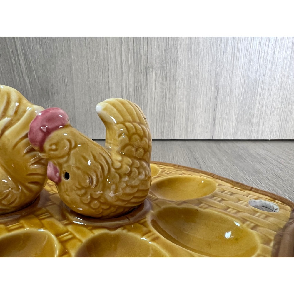 Vintage Ceramic Deviled Egg Tray with Chicken Salt and Pepper Shakers 3pc Set - Picture 6 of 10
